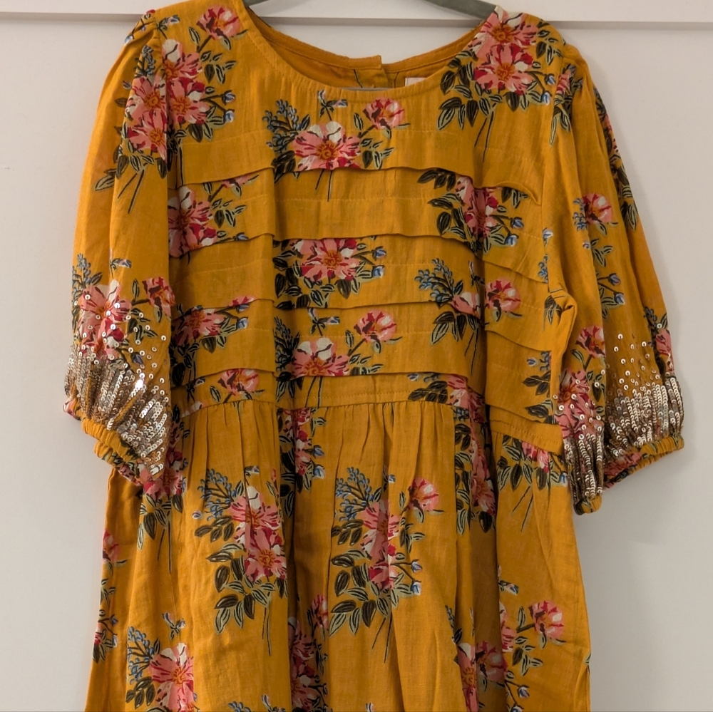Pink Chicken Mustard Floral Dress